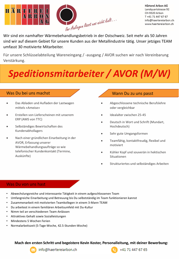 Verstärkung Speditionsmitarbeiter / AVOR